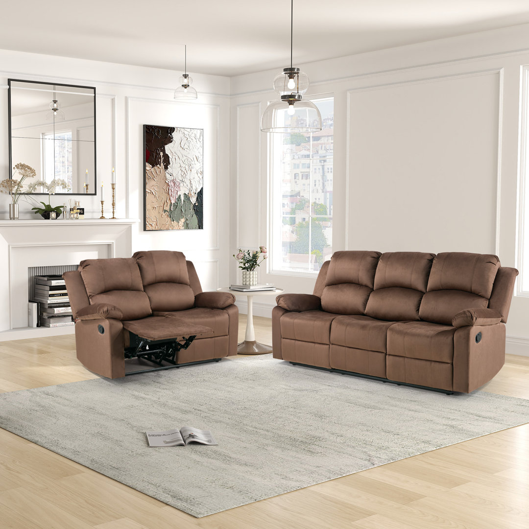 Llanos 2 Piece Modern Microfiber Manual Living Room Set with Overstuffed Loveseat & Sofa Latitude Run® Upholstery