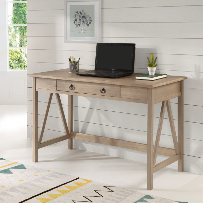 Gable Solid Wood Writing Desk, Grey