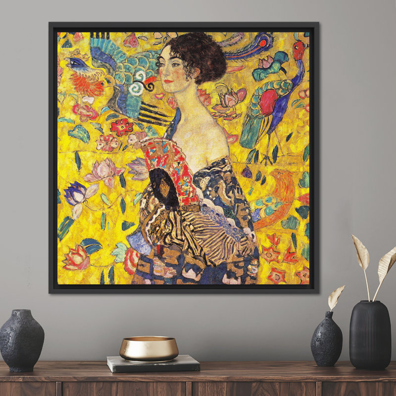 «Gustav Klimt Lady with a Fan», reproduction d'art sur toile 3D de haute qualité pour la décoration intérieure, Noir