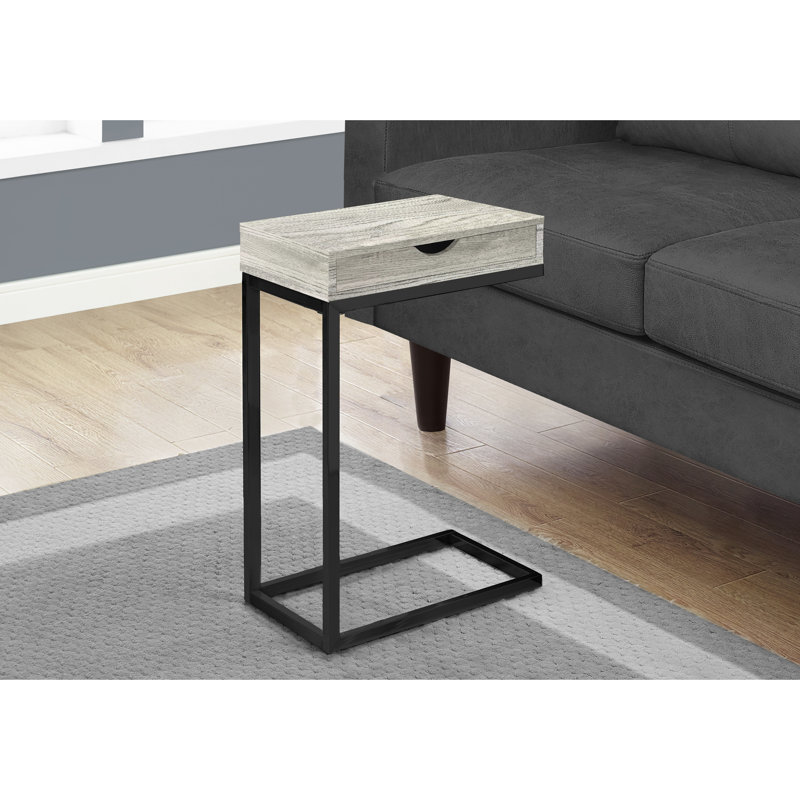 Table de bout moderne avec stratifié gris - base en métal noir et surface de rangement latérale incluse