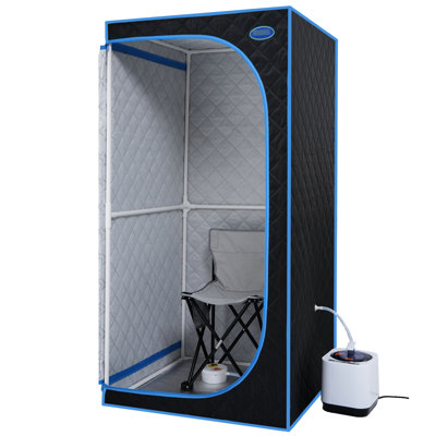 Black Portable Size Steam Tent - Personal Home Spa Delight. Includes Generator, Remote Control, Foldable Chair. Easy To Assemble, Fast Heat Up. & Ul . Insulating, Waterproof Fabric. 360 Nozzles. 9