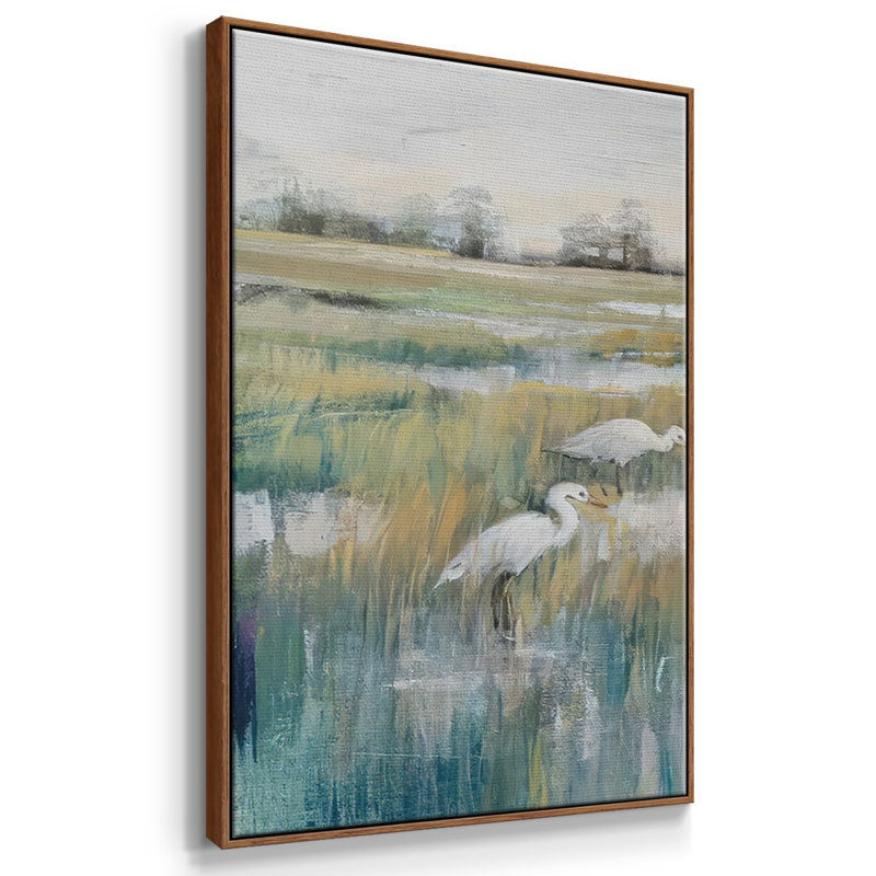 Marshland View V, ensemble de 3 toiles encadrées, Cadre noyer, H 36 po x l 75 po x P 2 po