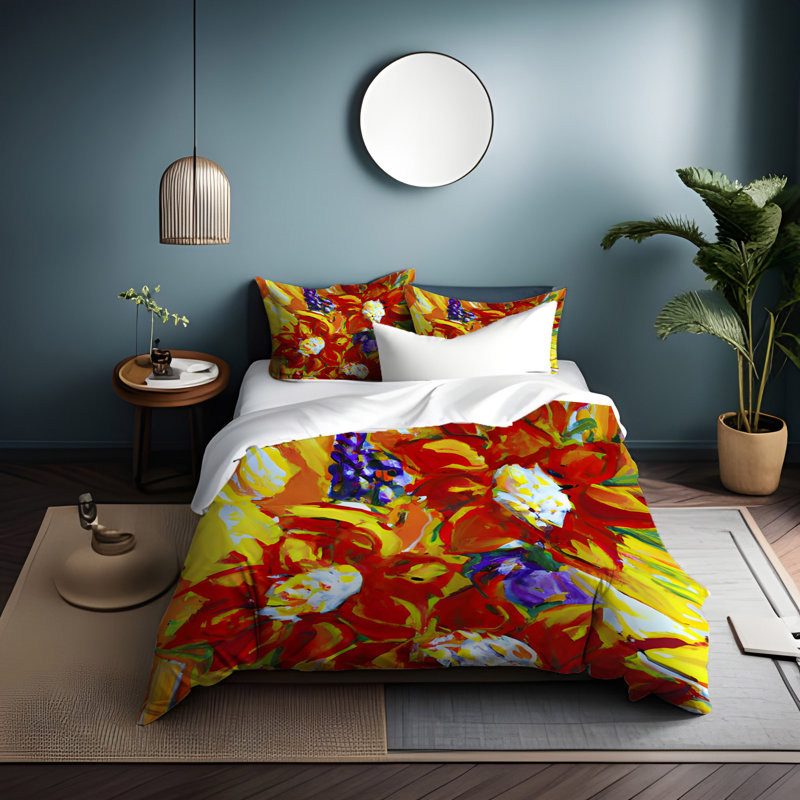 Polyester Floral Duvet Cover, King Duvet Cover + 2 King Shams