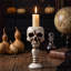 Décoration d'Halloween : Bougie en résine antique en forme de crâne, gobelet gothique en forme de crâne, bougeoir décoratif de table.-815788640