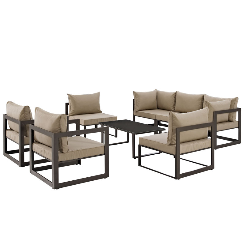 Ensemble de canapé modulaire d'extérieur 8 pièces Modway Fortuna, Brun / moka