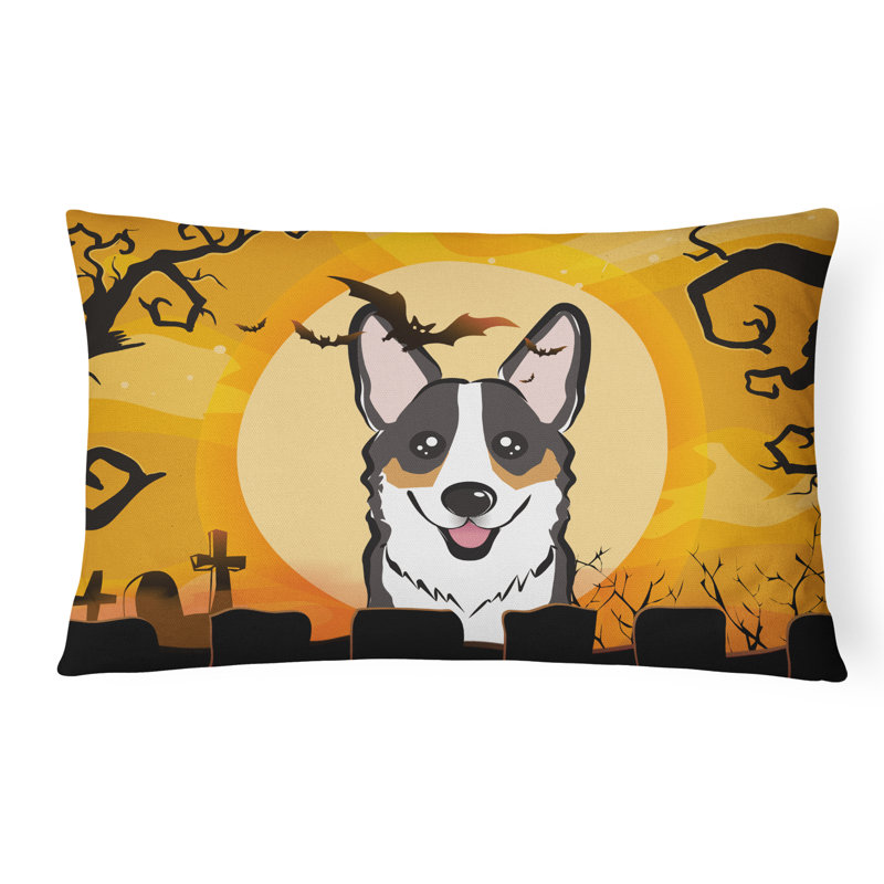  Coussin intérieur / extérieur Halloween en tissu Corgi, Gris