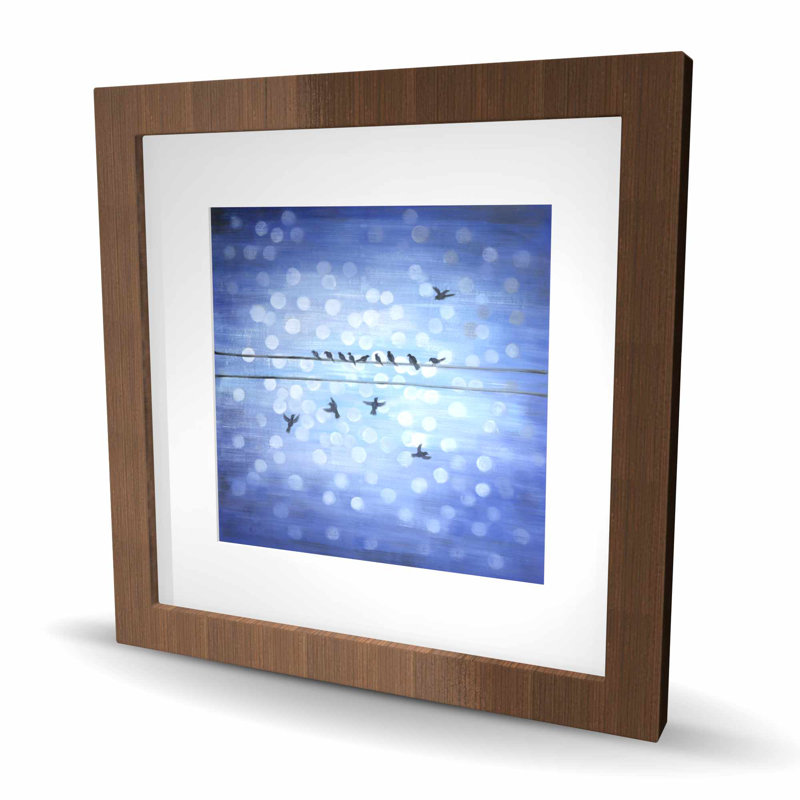 Oiseaux sur un fil imprimé - Animaux bleus, décoration encadrée