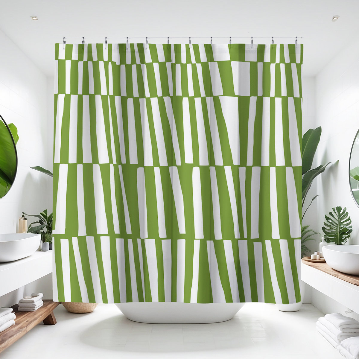 Thora Abstract Mid-Century Shower Curtain, Chartreuse