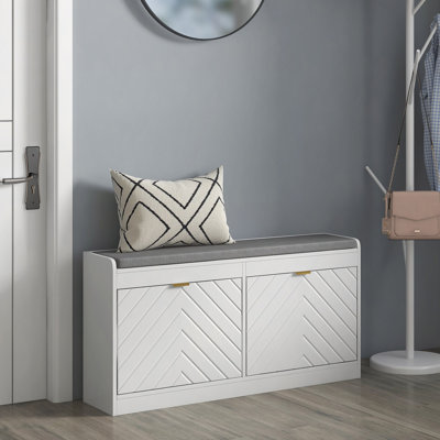 Shoe Bench, Entryway Bench With 2 Flip Drawers, Seating Cushion, And 2 Vents For 8 Pairs Of Shoes For Hallway