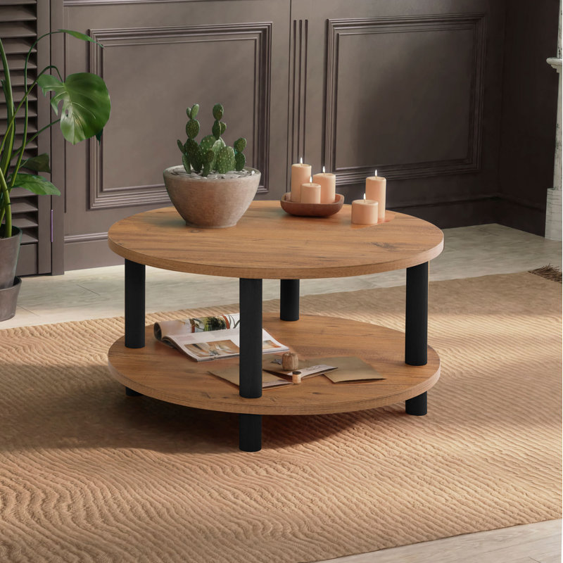 Modern Coffee Table, Black & Atlantic Pine, 27.6 in Diameter x 17.2 in Height | 100% Melamine Coated Particle Board, 1 in Thickness | 100% Hornbeam Legs, No Tools Required | Stylish & Functional Industrial Design