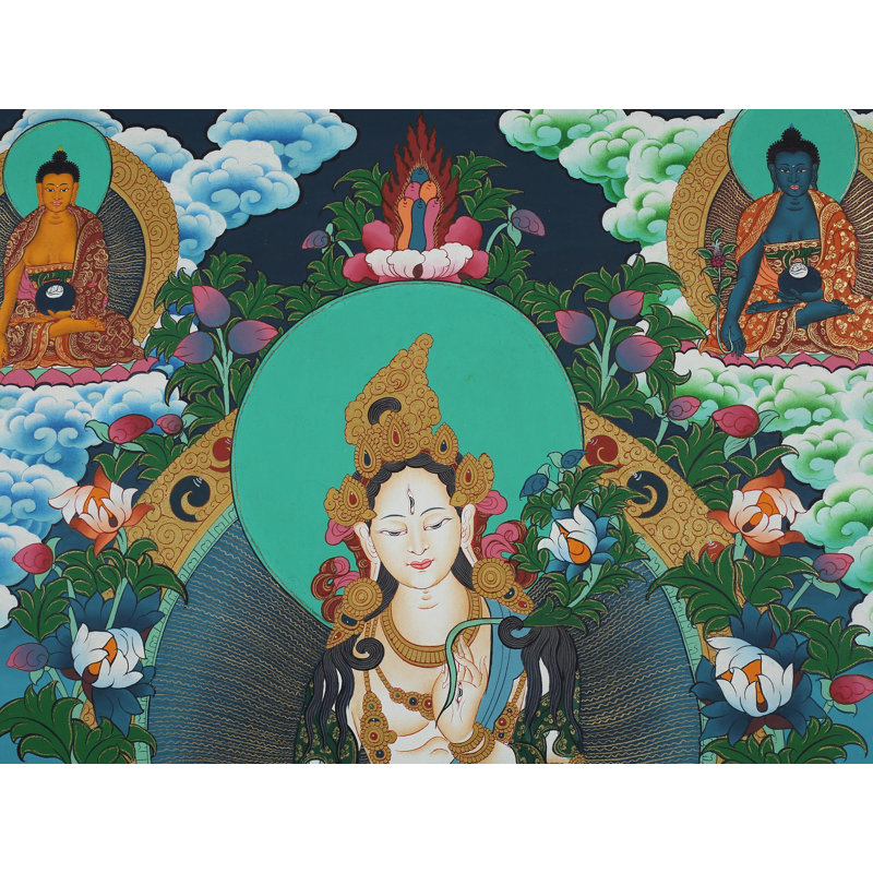 Déesse tibétaine blanche Tara Brocadeless Thangka - peintures de divinités bouddhistes