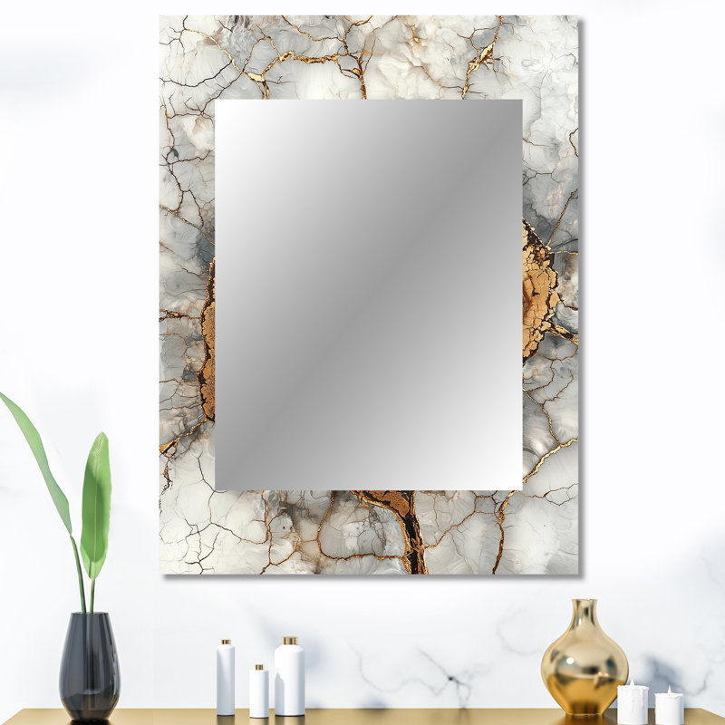 Wood Slide In Gold White Lake Forest - Wood Slide Unique Wall Mirror, Traditional Mirror, Printed Metal Art, 40" x 30"