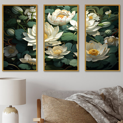 Fleurs de lotus méticuleusement rendues - ensemble d'art sur toile de lotus