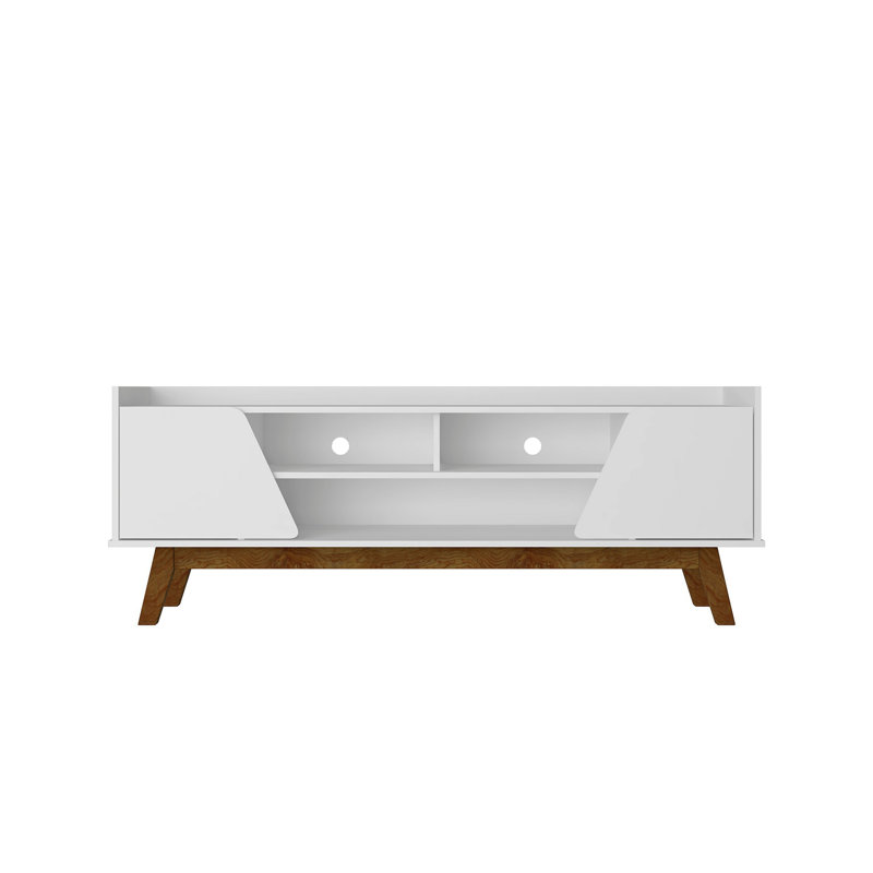 Marcus Mid-Century Modern Tv Stand in White, White, 23.42"H x 62.99"L x 14.17"W