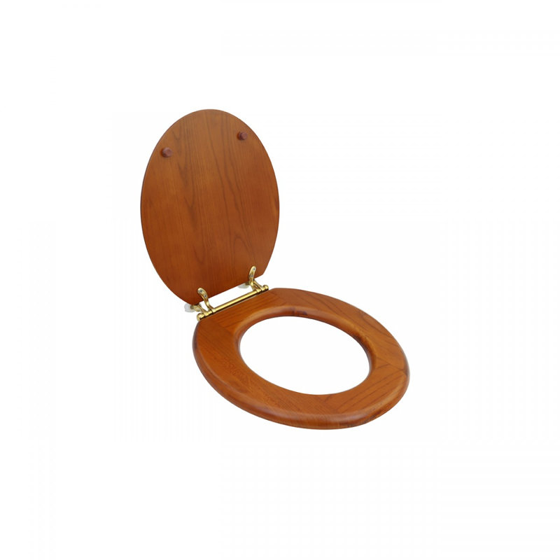Siège de toilette rond en bois massif, Laiton teint