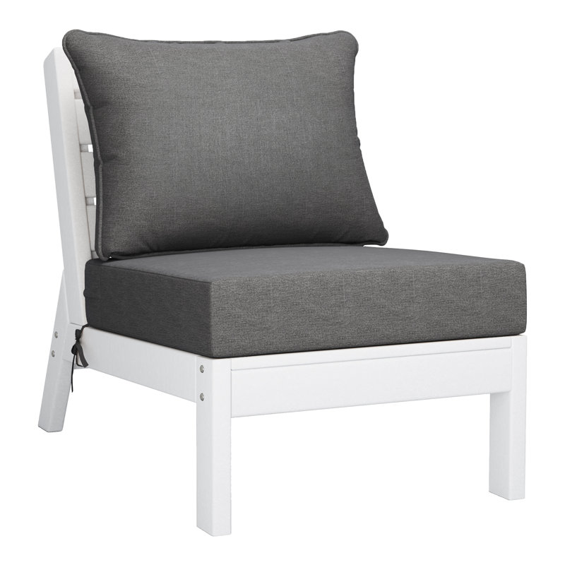 Deep Seating Armless Chair With Cushions, Gray, White