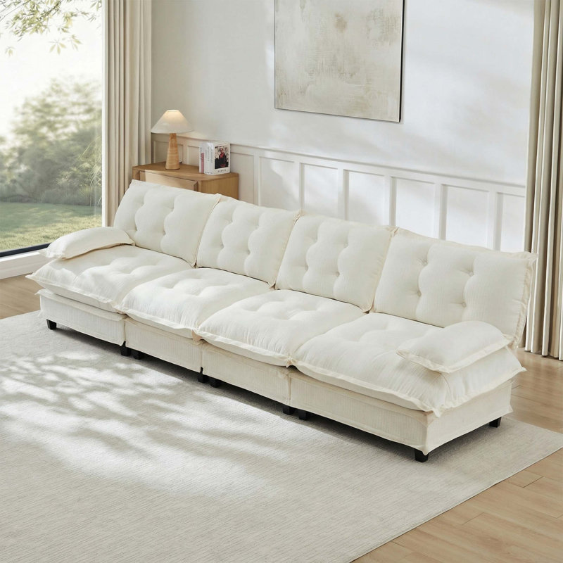 Canapé modulaire modulaire Cloud avec assise profonde, Chenille - beige, H 35,4 po x l 138,5 po x P 33,8 po