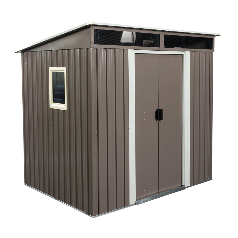 Outdoor Metal Storage Shed with Window and Transparent plate, 77.25" H x 93.75" W x 68.50" D, Gray