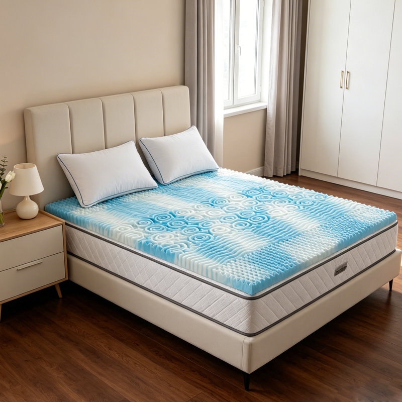 Memory Foam Mattress Topper, 5-Zone Cooling Gel-Infused Pressure Relief Bed Topper for Dorm, RV, and Camping Mattress Pad, 3"