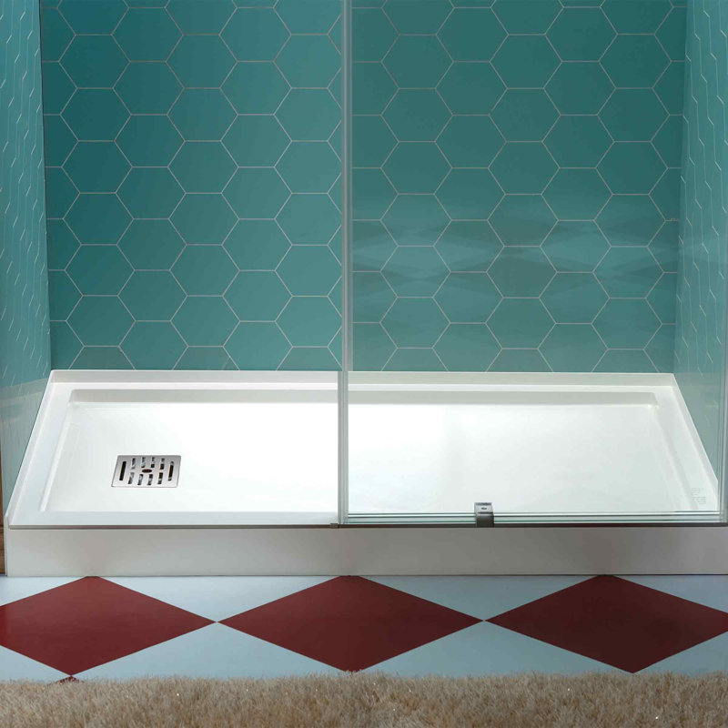 WOODBRIDGE 60 In. X 36 In. Solid Surface Shower Pan Base, Alcove Installation With Drain Options, Slip-Resistant & Mold-Resistant