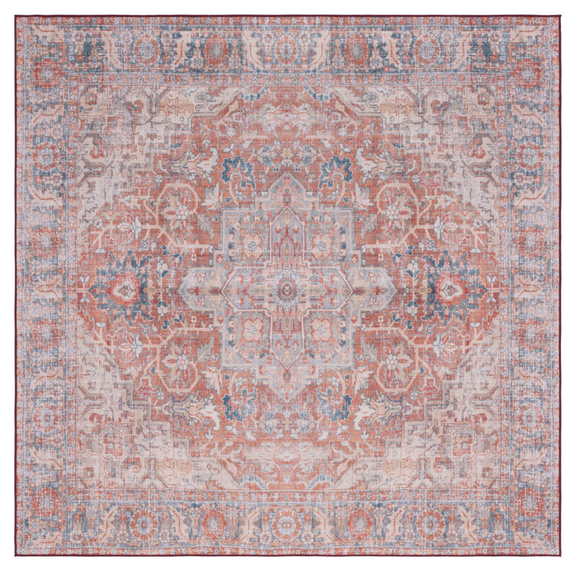 Tapis oriental rouille / bleu marine, Carré de 6 pi