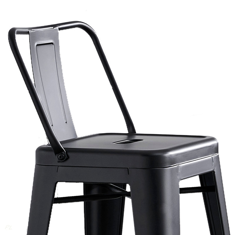 24"Metal Barstool,Country Rustic Style with Back, Kitchen Counter Bar Stool, Lightweight & Sturdy Build, Set of 2 -Matte Black