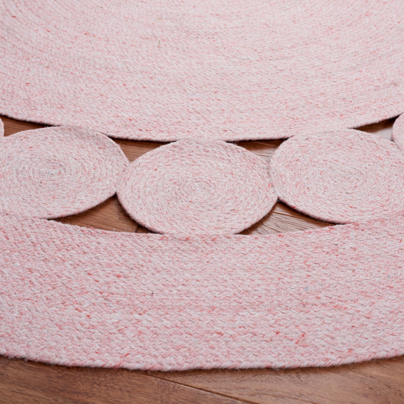 Round Doty Hand Braided Pink Area Rug, Round 3'