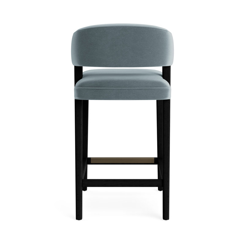 Keane Bar Stool, Performance Velvet - Harbor, Black, Bar Stool (30” Seat Height)