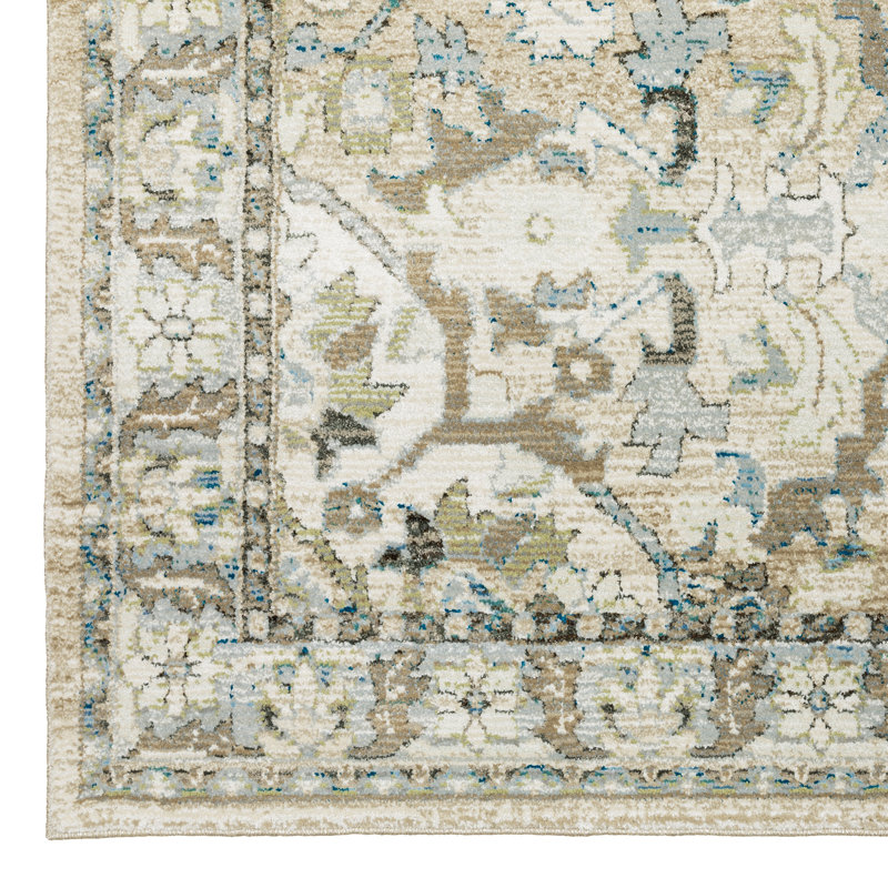 Tapis beige à motif de médaillon Schuetz, Tapis de couloir 2 pi 6 po x 12 pi