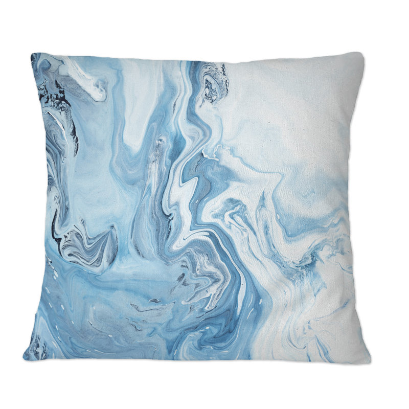 Blanc et bleu vagues de marbre - coussin décoratif imprimé moderne, 18 po x 18 po