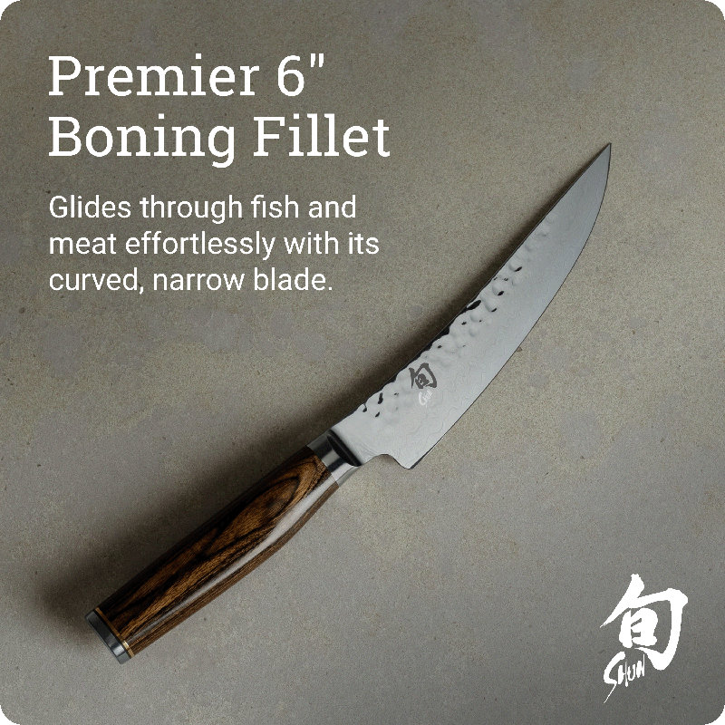 Shun Premier 6" Gokujo Boning Knife, Handcrafted Japanese Boning & Fillet Knife, VG-MAX Core with Damascus Stainless Steel Cladding, Pakkawood Handle, Meat & Fish Tool for Professional and Home Chefs