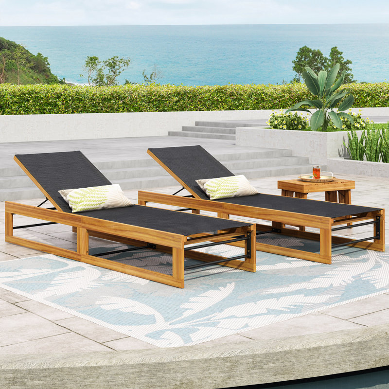  Ensemble de 2 chaises longues inclinables contemporaines d'extérieur avec dossier réglable en filet, noir