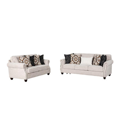Ensemble de canapé et causeuse 2 pièces Serra, 9 coussins décoratifs, polyester grège Serra
