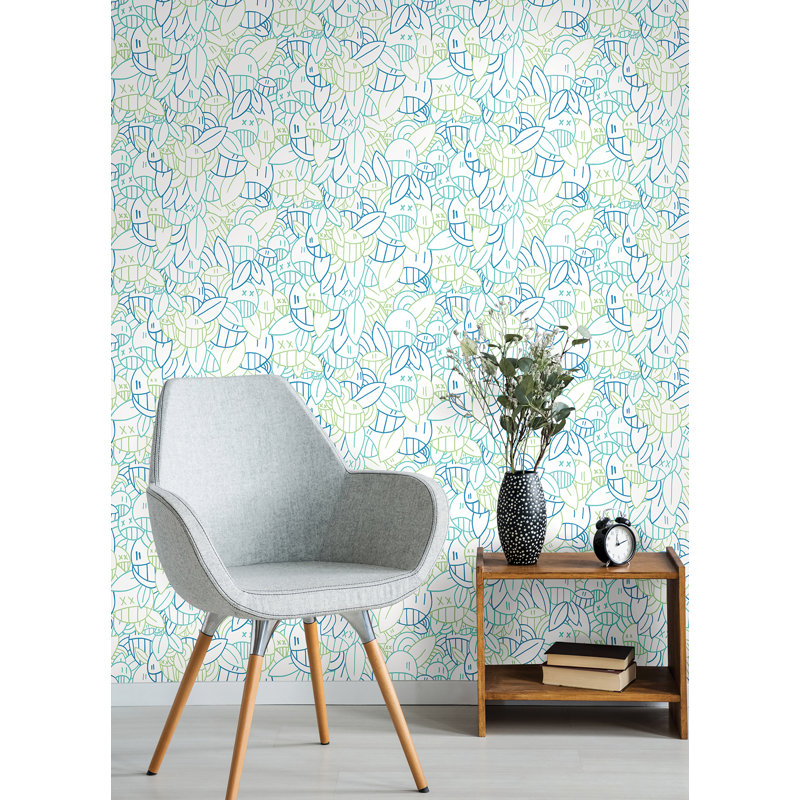 Papier peint adhésif jaune avec arrangements audacieux, Bleu / vert
