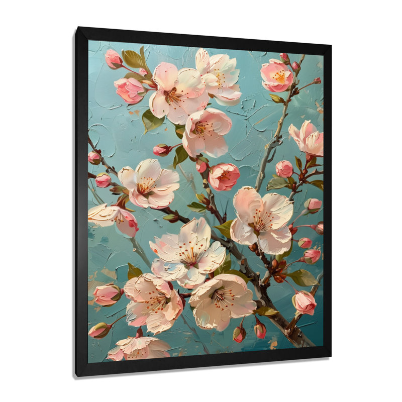Fleur de cerisier rose - impression d'art mural, Toile encadrée noire simple, H 30 po x l 40 po x P 1,5 po