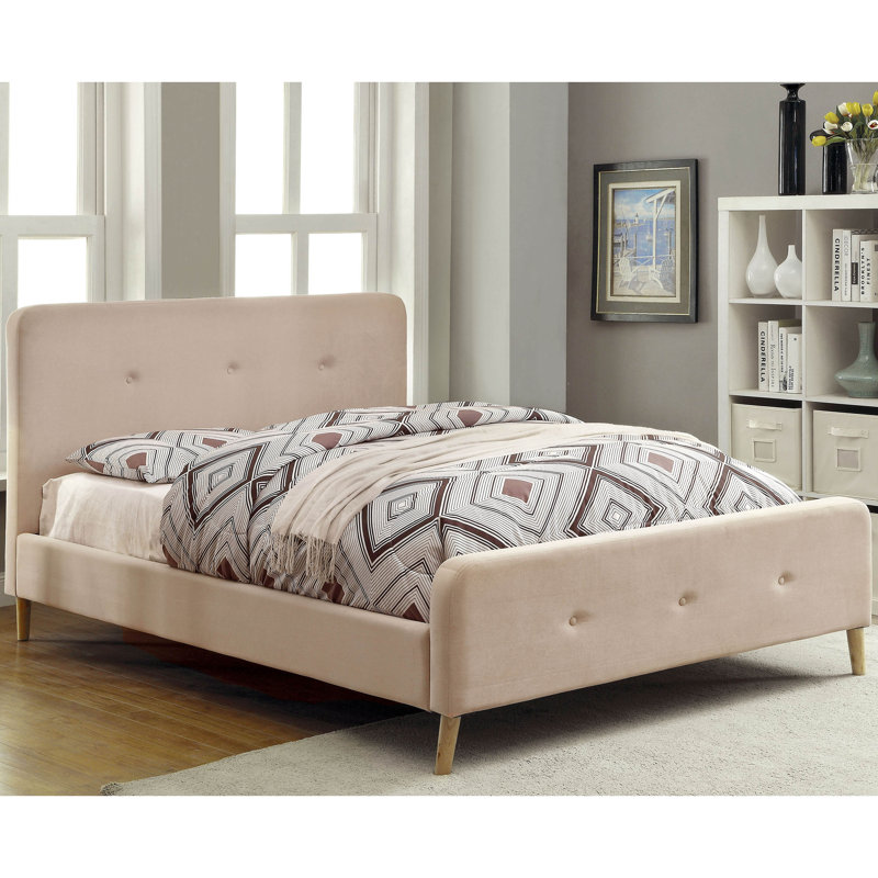 Upholstered Platform Bed, Queen, Beige