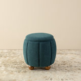Modern Boucle Upholstered Storage Ottoman Or Accent Stool With Rubberwood Ball Feet