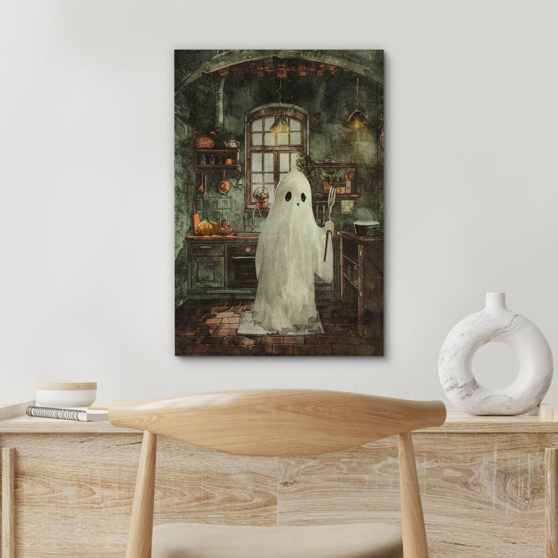 Fantôme dans la cuisine, images murales de Moody, décoration d'art gothique d'Halloween, H 18 po x l 12 po, Toile tendue