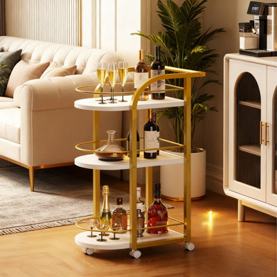 Chariot-bar à 3 niveaux avec rails et roues de sécurité, chariot de service de bar pour mobile home avec poignée pour la salle à manger, le salon, la cuisine et les réceptions