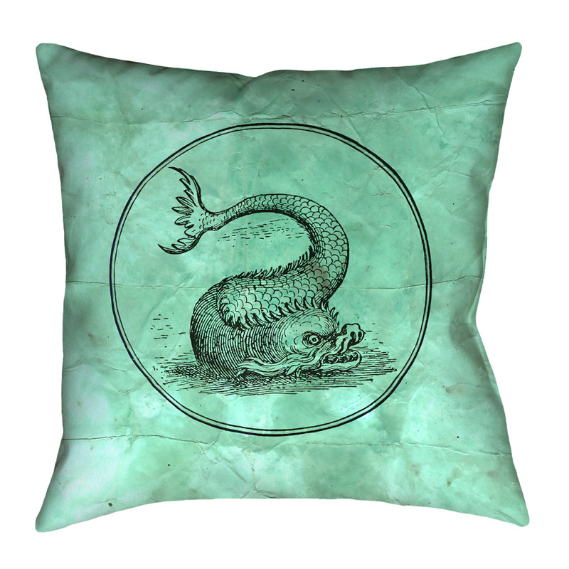 Coussin décoratif à imprimé double face vert rétro sea monster sergé Katelyn Smith, 26 po x 26 po, Housse de coussin