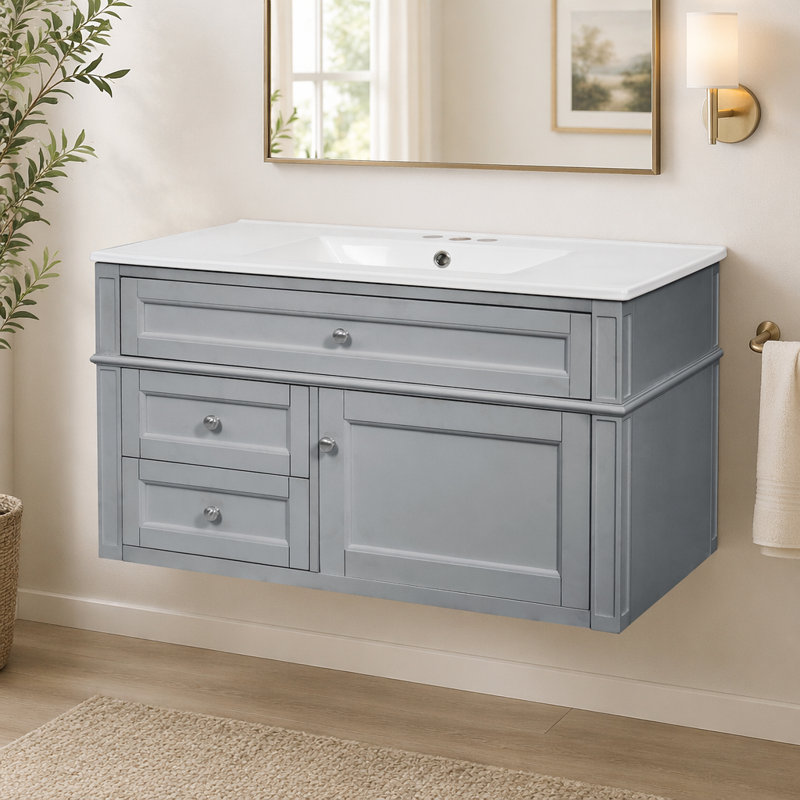 Meuble-lavabo mural 36 po avec 2 tiroirs, Grey
