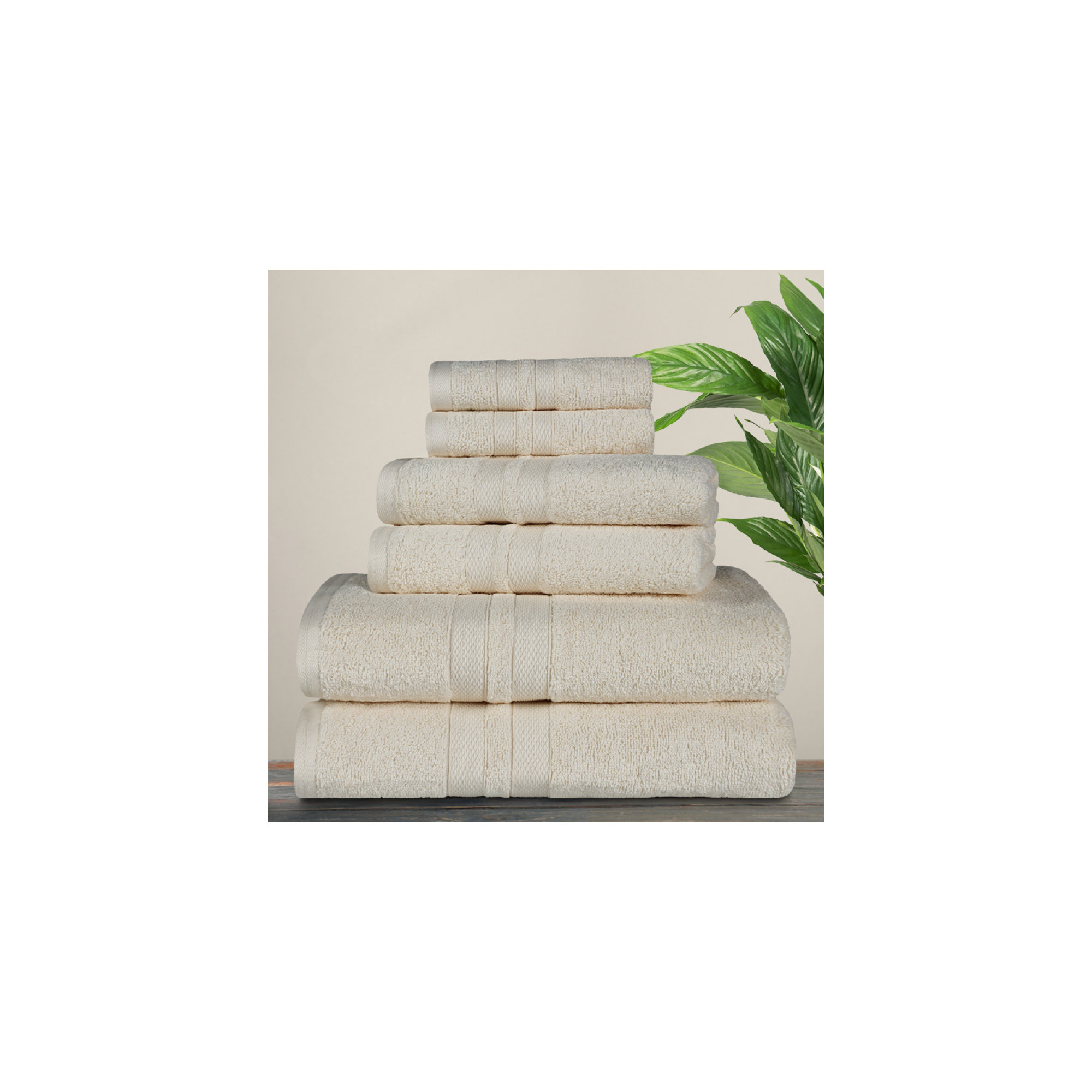 Amoy Soft 6 Piece 100% Cotton Towel Set, Ivory