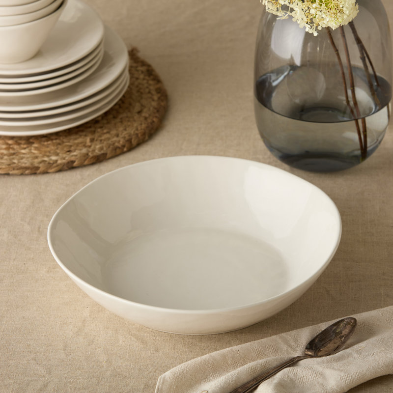 Bol de service à pâtes en grès lin lin surdimensionné 128 oz - 13 po x 3 po surdimensionné neutre pour pâtes, salades, entrées et repas de famille - Vaisselle en grès durable de style campagne moderne