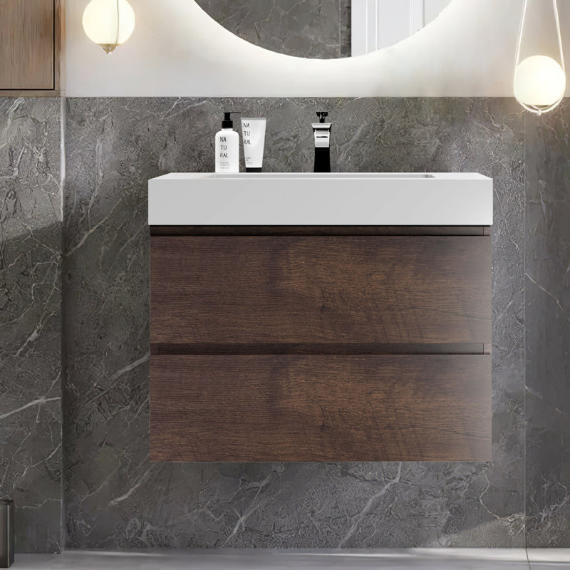 29.9'' Single Bathroom Vanity with Resin Top, Walunt