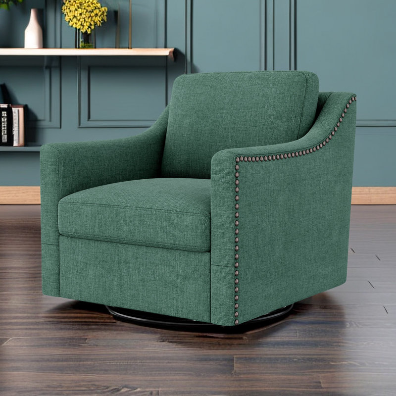 Masue Upholstered Swivel Club Chair, Green Linen
