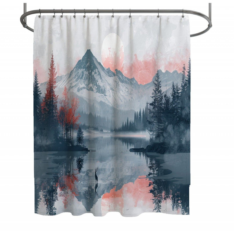 Mountain reflection Shower Curtain -  Nature Bathroom Decor, 83"H x 70"W
