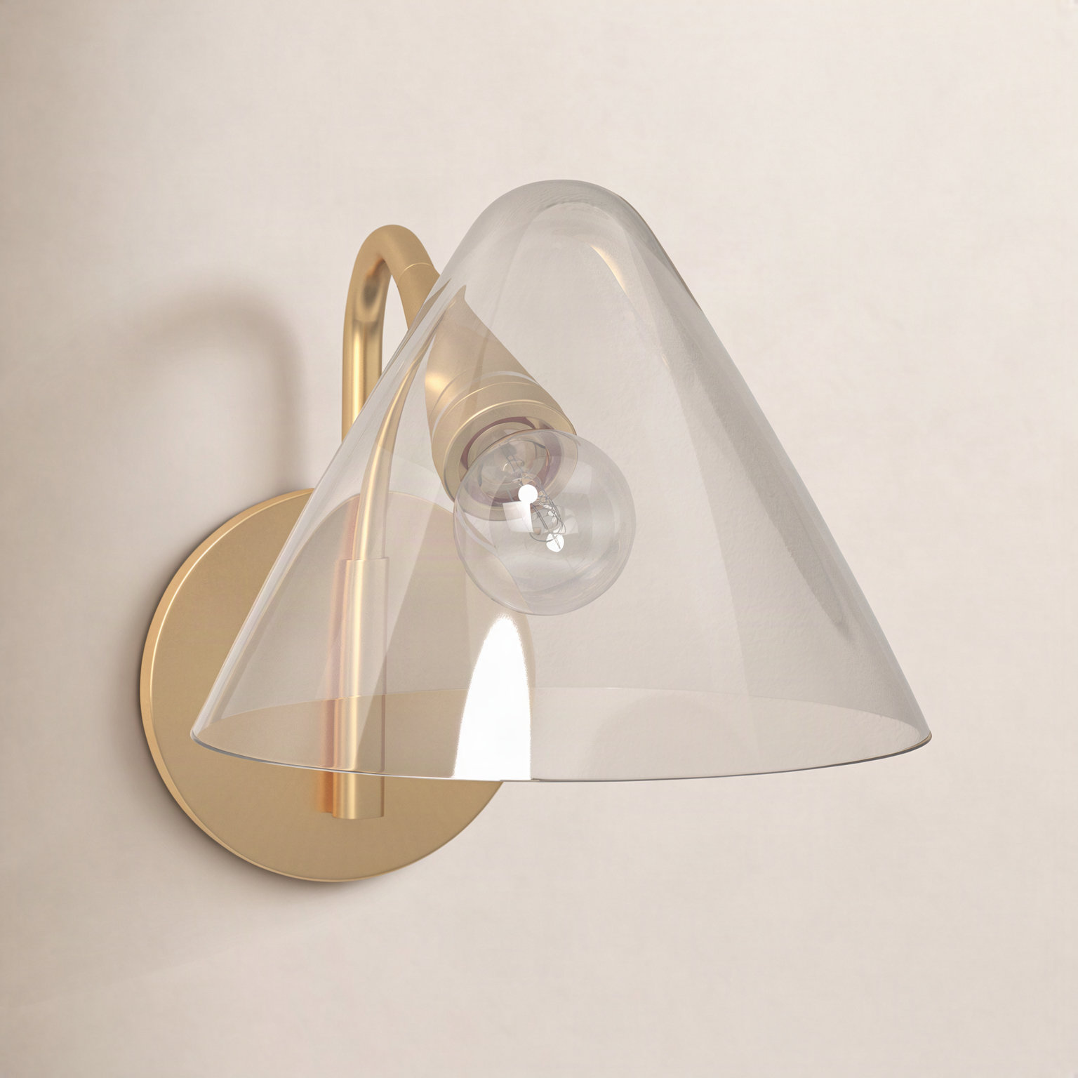 Kilby Single Light Glass Dimmable Armed Sconce, Aged Brass
