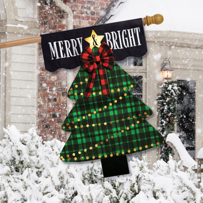 Merry And Bright Tree Burlap House Flag