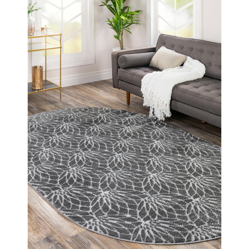 Tapis contemporain couleur pierre, Ovale 4 pi x 6 pi