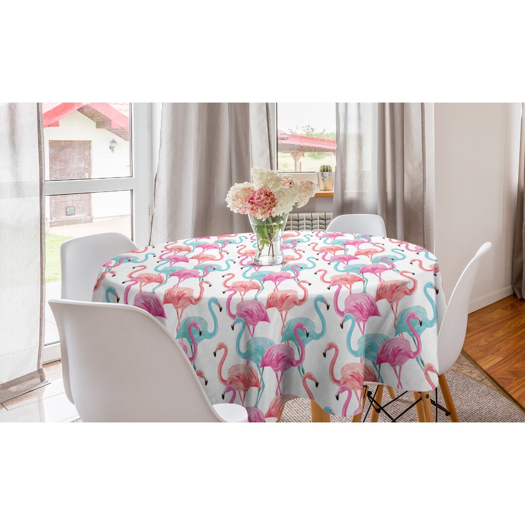 Runde Tischdecke, Hawaii Flamingos, Aquarell, Babyblau Lachs Rosa